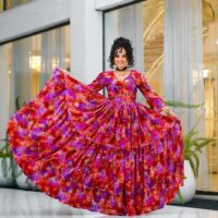 New Vibrant Marbled Ethiopian Chiffon Kemis Chiffon Habesha Dresses | Fidel Markato
