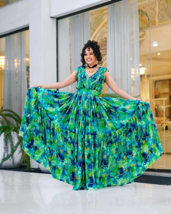 New Vibrant Marbled Ethiopian Chiffon Kemis Chiffon Habesha Dresses | Fidel Markato
