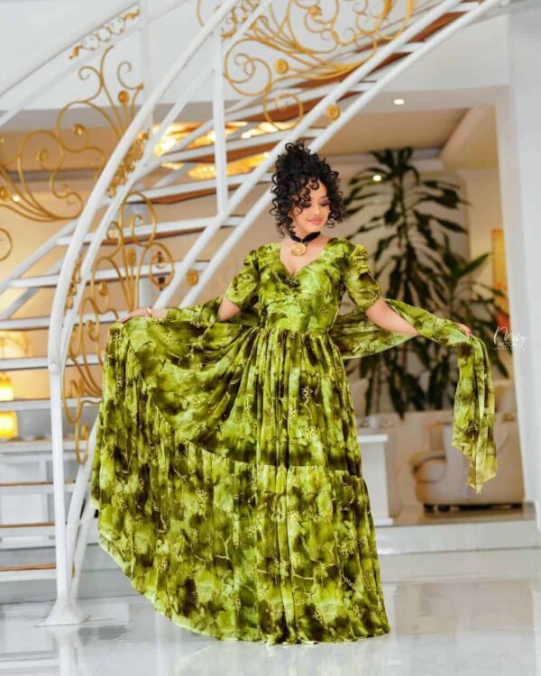 New Vibrant Marbled Ethiopian Chiffon Kemis Chiffon Habesha Dresses | Fidel Markato