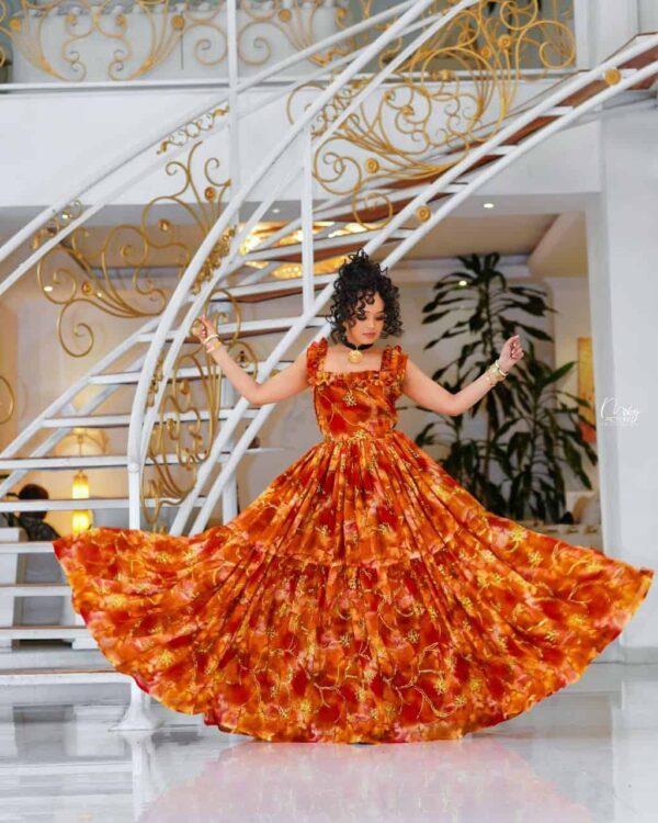 New Vibrant Marbled Ethiopian Chiffon Kemis Chiffon Habesha Dresses | Fidel Markato
