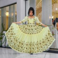 New Modern Chiffon Habesha Kemis with Gold Tilf | Fidel Markato