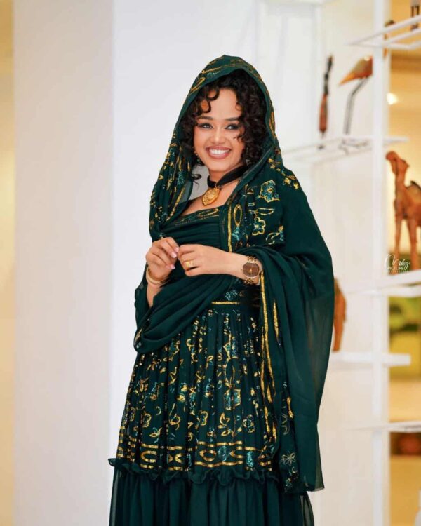 New Modern Chiffon Habesha Kemis with Gold Tilf | Fidel Markato
