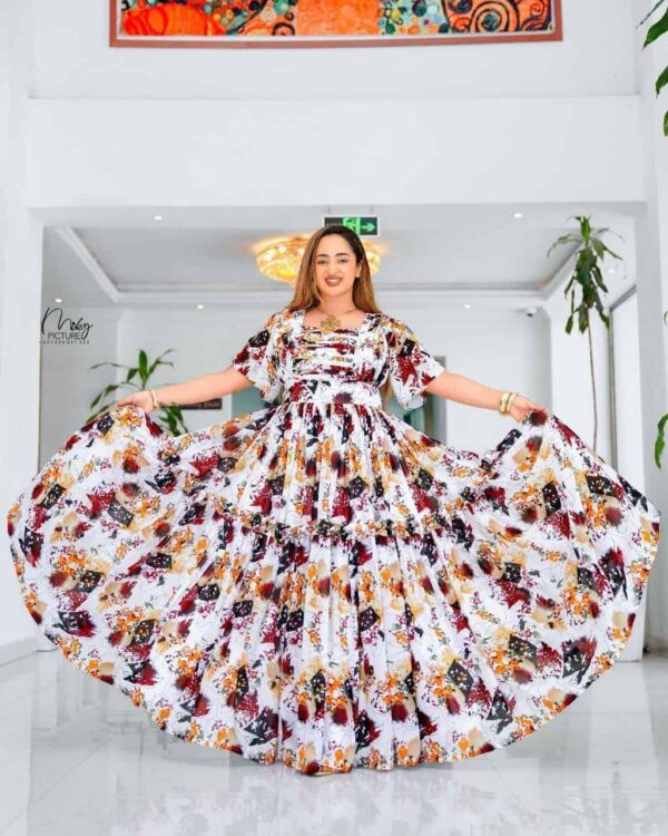 Ethiopean & Eritrean Habesha  –  Elegant Floral Maxi Dress , Lightweight & Full-Length Flow