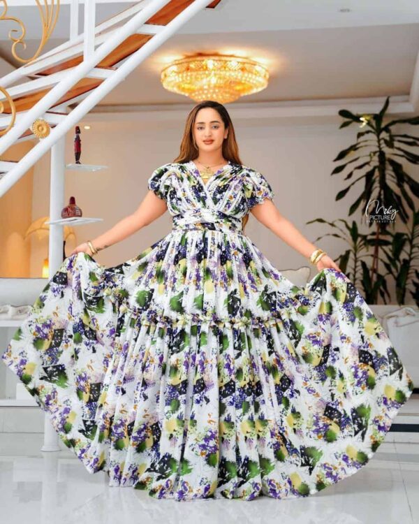Ethiopean & Eritrean Habesha  –  Elegant Floral Maxi Dress , Lightweight & Full-Length Flow