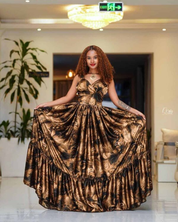 Elegant Earth Tones Habesha Chiffon Dress