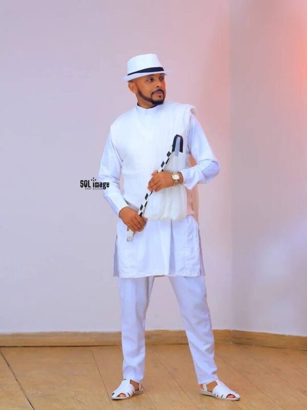 Classic Ethiopian Men’s Traditional Clothing White Outfit with Netela Cultural Men's Outfit Includes Pants and Shoes