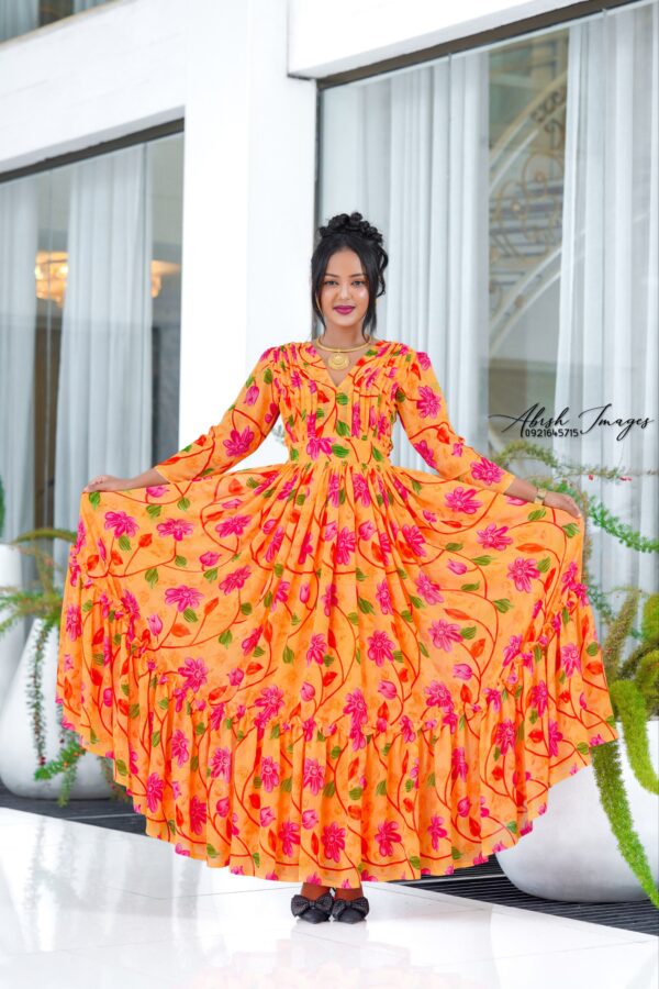 Premium Floral Habesha Chiffon ሽፎን ዲዛይን Dresses - Modern Ethiopian & Eritrean Traditional Maxi Gowns